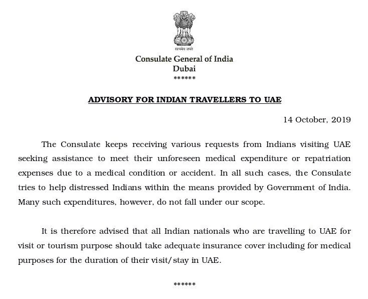 advisory for Indian travellers to UAE